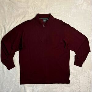 Hugo Boss Virgin Wool Golf 1/4 Zip Light Sweater Men's Large Burgandy Polo Luxe